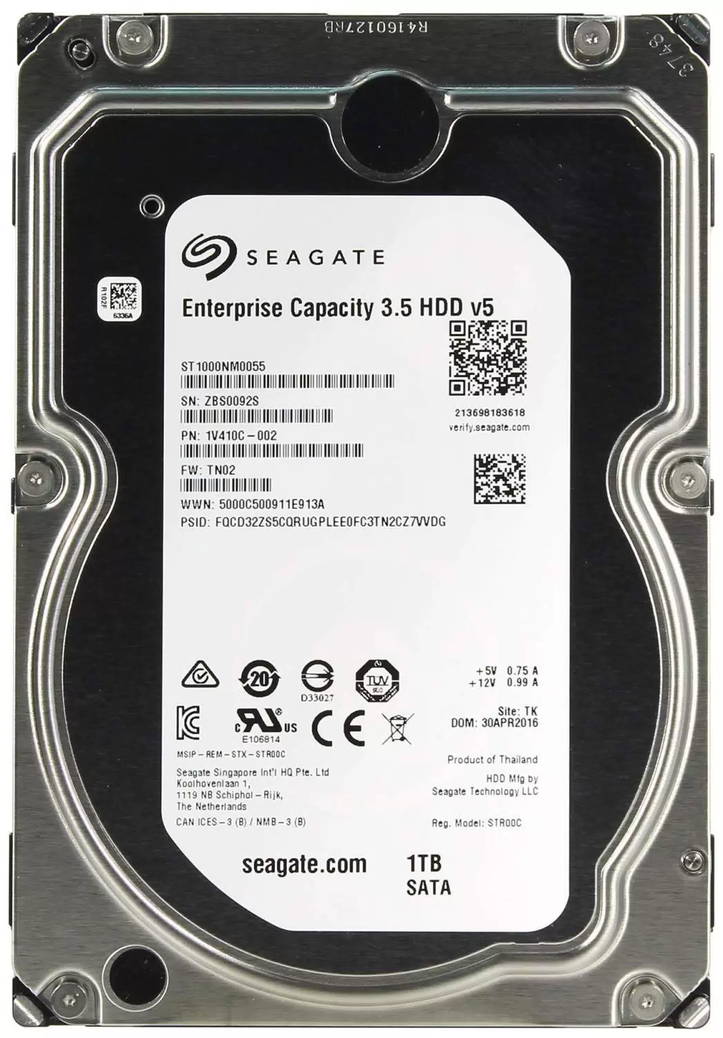 Жесткий диск Seagate Enterprise Capacity 1ТБ SATA III 3.5", ST1000NM0055, 0TW8VV Жесткий диск Seagate Enterprise Capacity 1ТБ SATA III 3.5", ST1000NM0055, 0TW8VV