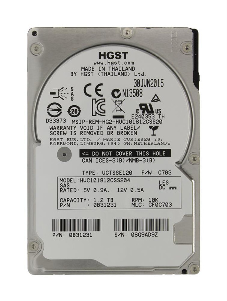 Жесткий диск HGST Ultrastar C10K1800 1.2TB 2.5" SAS, HUC101812CSS200 Жесткий диск HGST Ultrastar C10K1800 1.2TB 2.5" SAS, HUC101812CSS200