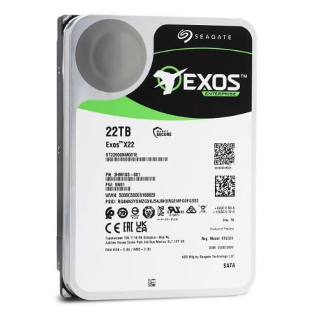 ​Жесткий диск Seagate Exos X22 ST22000NM001E, 22 ТБ, 3,5", SATA III, 7200 об/мин, кэш 512 МБ, гелиевое наполнение, технология записи CMR