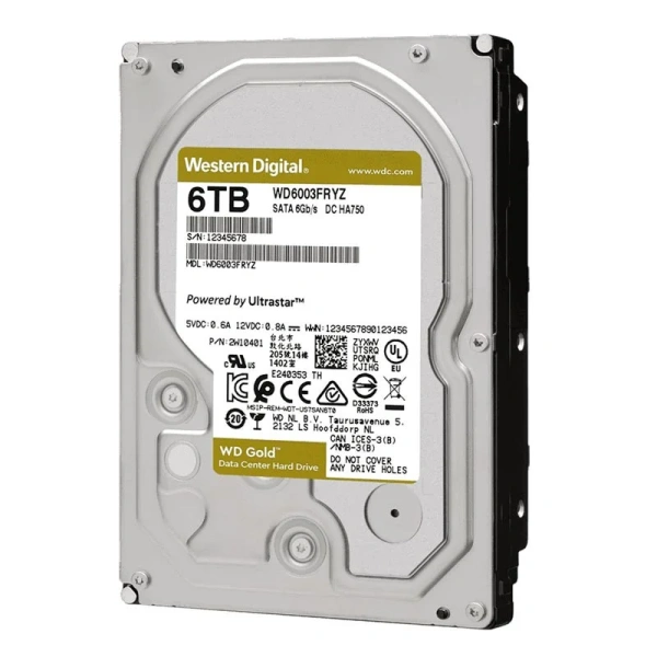 Жесткий диск Western Digital Gold WD6003FRYZ, 6 ТБ, SATA-III, 7200 об/мин, 256 МБ кеш Жесткий диск Western Digital Gold WD6003FRYZ, 6 ТБ, SATA-III, 7200 об/мин, 256 МБ кеш