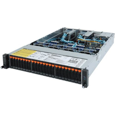 ​Сервер GIGABYTE R282-Z92, 6NR282Z92MR-00, 2U, 2× AMD EPYC 7002/7001, 32× DDR4 DIMM, 24× 2.5" NVMe, 2× 1GbE, 1× M.2 PCIe Gen3 x4, 1+1 БП 1600 Вт 80 PLUS Platinum
