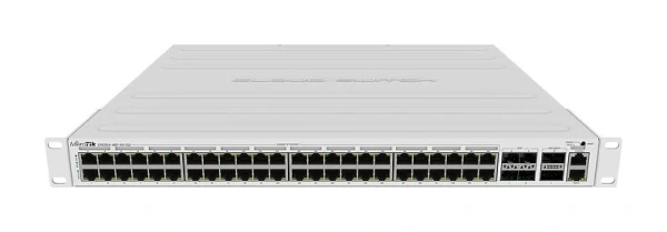 Коммутатор MikroTik CRS354-48P-4S+2Q+RM, 48×1 Гбит/с RJ45 с PoE, 4×10 Гбит/с SFP+, 2×40 Гбит/с QSFP+, 750 Вт, 1U, управляемый, RouterOS/SwOS