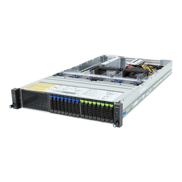 Сервер Gigabyte R283-ZF1-AAL1 (2U, 2x SP5 LGA6096, AMD EPYC 9004, 24x DDR5-4800MHz ECC, 16x 2.5" отсека, 4x PCIe Gen5 x16 слота для GPU, 2x 2700W 80 PLUS Titanium PSU, глубина 815 мм)
