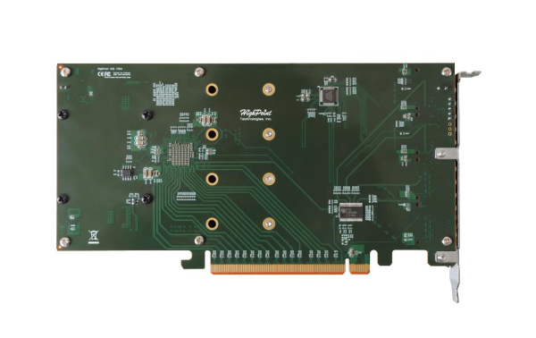 Контроллер RAID HighPoint SSD7101A-1, PCIe 3.0 x16, 4×M.2 NVMe, поддержка RAID 0/1/5/10, JBOD, активное охлаждение, совместим с Windows, Linux, macOS