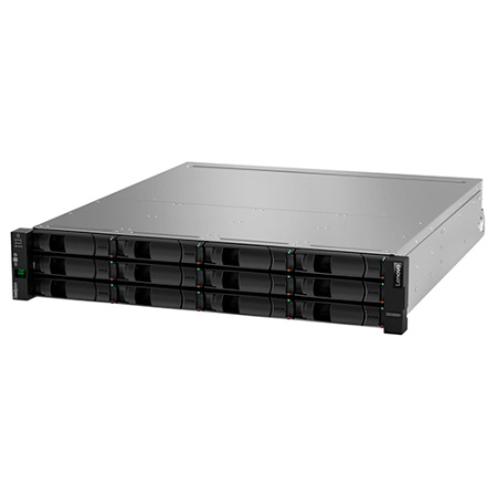 Система хранения данных Lenovo ThinkSystem DE120S 7Y63CTO1WW, 2U, 12 слотов LFF, контроллер DE2000H, 12x HDD 12 ТБ 7.2K 3.5", IOM DE Series Expansion, 0.5 м MiniSAS HD кабель, монтажный комплект для стойки, кабель питания 1.5 м C13-C14, комплект упаковки 