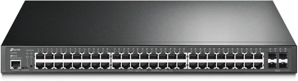 Коммутатор TP-Link TL-SG3452P, 52-портовый, 48×1G RJ45 с поддержкой PoE+ (802.3at/af), 4×1G SFP, суммарный бюджет PoE 384 Вт, управление L2+, статическая маршрутизация, QoS, ACL, интеграция с Omada SDN, монтаж в стойку 1U