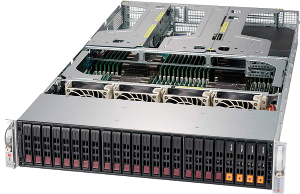 Серверное шасси Supermicro SYS-2029U-TR4, 2U, поддержка двух процессоров, до 24x 2.5" накопителей, 2x 1200W блоки питания
