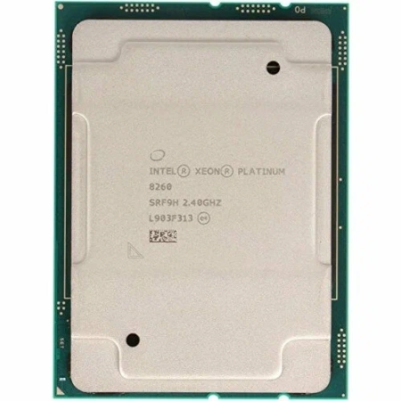 Процессор Intel Xeon Platinum 8260 SRF9H, 24 ядра, 48 потоков, частота 2.4 ГГц, Turbo Boost до 3.9 ГГц, кэш 35.75 МБ, сокет FCLGA3647, TDP 165 Вт.