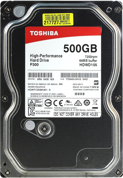Жесткий диск Toshiba P300 500 Гб HDWD105UZSVA SATA 6Gb/s (SATA-III) Жесткий диск Toshiba P300 500 Гб HDWD105UZSVA SATA 6Gb/s (SATA-III)
