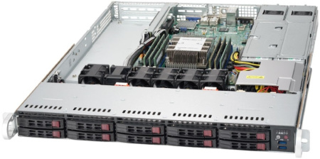 Сервер SuperMicro SYS-1019P-WTR с процессором Intel Xeon Silver 4210R, 256GB RAM, RAID контроллером H730P, 2x 960GB SSD, 2x 2TB HDD, 4-портовым 1GbE адаптером, IPMI и двумя блоками питания 750W