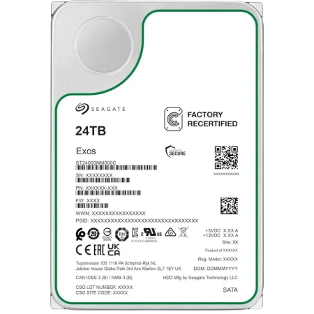 Жесткий диск Seagate ST24000NM000C, серия Exos X24, 24 ТБ, 3.5", SATA 6 Гбит/с, 7200 об/мин, CMR, 512 МБ кэш, для корпоративных систем хранения данных