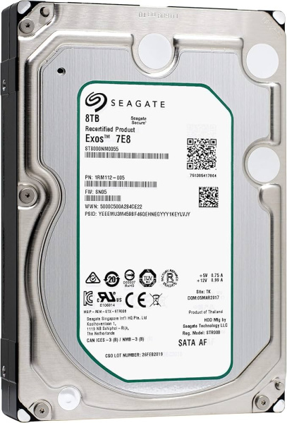 Жесткий диск Seagate ST8000NM0055, 8 ТБ, 3.5", SATA 6 Гбит/с, 7200 об/мин, 256 МБ кэш, CMR, 512e Жесткий диск Seagate ST8000NM0055, 8 ТБ, 3.5", SATA 6 Гбит/с, 7200 об/мин, 256 МБ кэш, CMR, 512e