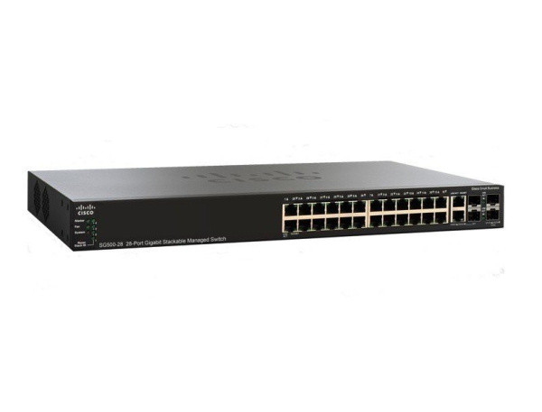 Коммутатор Cisco SG350-28P-K9-CN, 24 порта 10/100/1000 PoE+, 2 комбинированных порта Gigabit SFP, 2 порта Gigabit SFP