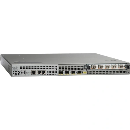 Маршрутизатор Cisco ASR1001, 1U, 4 порта 1000Base-X (SFP), 1 слот SPA, программируемая пропускная способность 2,5 или 5 Гбит/с, 4 ГБ оперативной памяти (расширяемая до 16 ГБ), два блока питания AC
