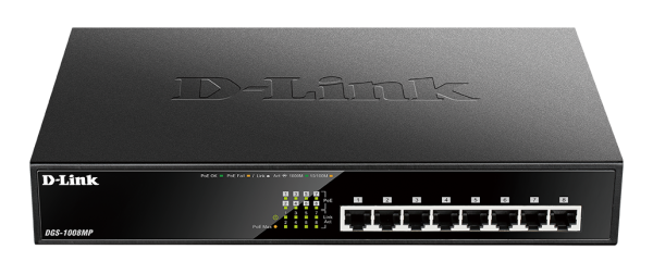 Коммутатор D-Link DGS-1008MP, 8 портов 10/100/1000Base-T, поддержка PoE