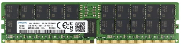 Оперативная память Samsung M321R8GA0BB0-CQKZJ, 64GB RDIMM, 4800MT, DDR5, Dual Rank