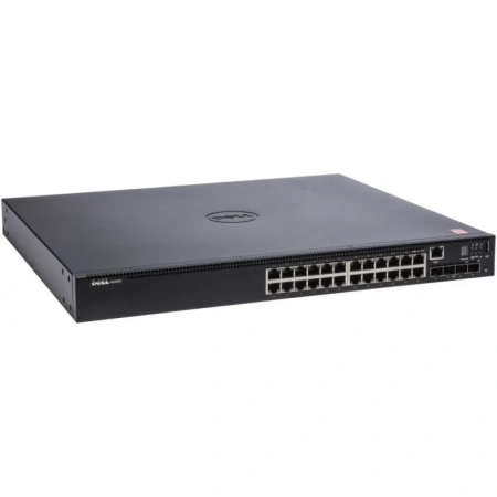 Коммутатор Dell Networking N1524P, 24 порта Ethernet 10/100/1000, 4 порта 10GbE SFP+, Layer 3, блоки питания 600W и 1000W, с кабелями, трансиверами и креплениями