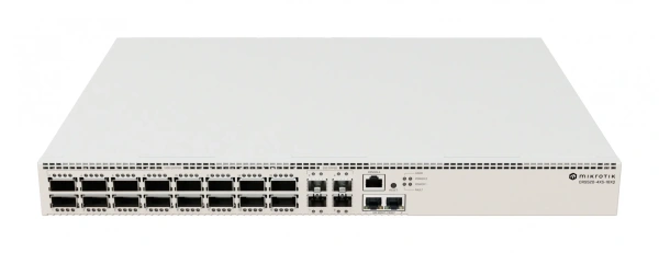 Коммутатор MikroTik CRS520-4XS-16XQ-RM, 16×100G QSFP28, 4×25G SFP28, 2×10G RJ45, CPU 2 ГГц, 4 ГБ RAM, RouterOS v7, IP20, 1U, 150 Вт