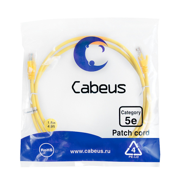 Кабель Cabeus PC-UTP-RJ45-CAT.5E-1.5M-YL-LSZH