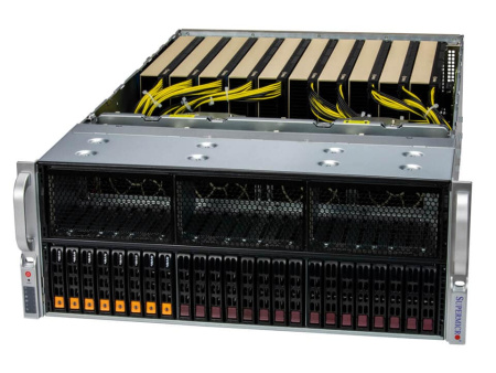 Сервер SuperMicro SYS-421GE-TNRT 4U Rackmount с 2x процессорами Intel Xeon 5418Y (24C/48T, 2.0GHz), 512GB RAM (16x 32GB DDR5 4800MHz), 3x 1.92TB SATA SSD, 3x 6.4TB NVMe SSD, сетевой картой Dual-port 10G/25G ConnectX-5, RAID контроллером AOC-S3916L-H16IR, 